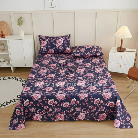 Crystal Cotton 3pc Bedsheet Pink Ornamental