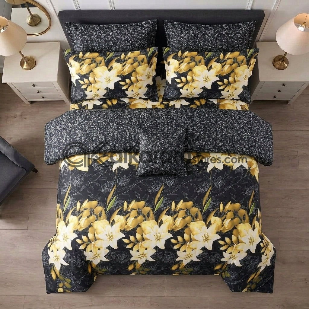 7pc Cotton Comforter Set Crystal Black