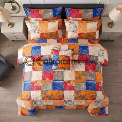 7pc Cotton Comforter Set Orange Paisley
