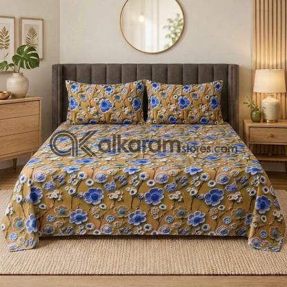 Pure Cotton 3pc Bedsheet Golden Aster