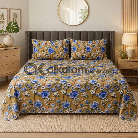 Pure Cotton 3pc Bedsheet Golden Aster