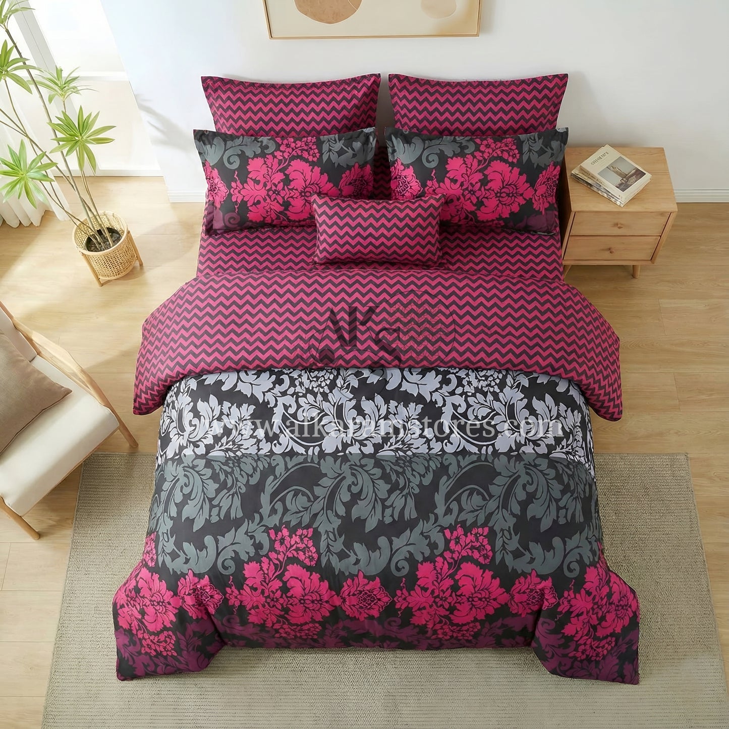 7pc Cotton Comforter Set Purple Chevron