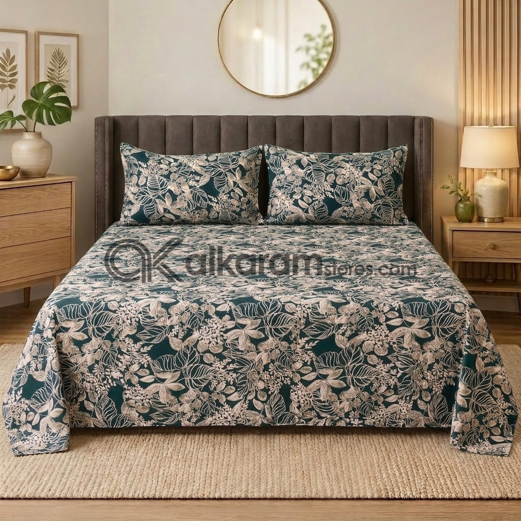 Crystal Cotton 3pc Bedsheet Green Tropical