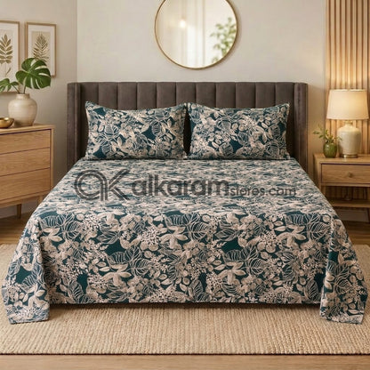 Crystal Cotton 3pc Bedsheet Green Tropical