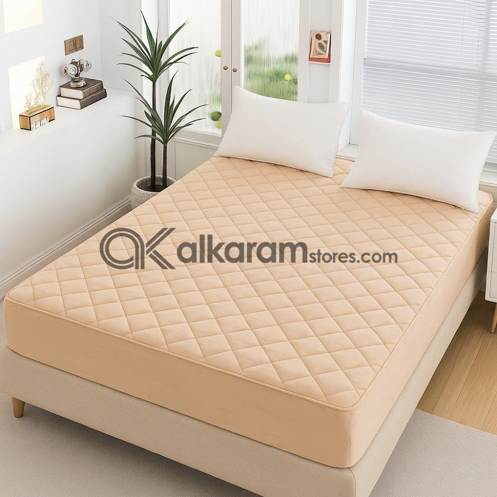 Beige Quilted Mattress Protector