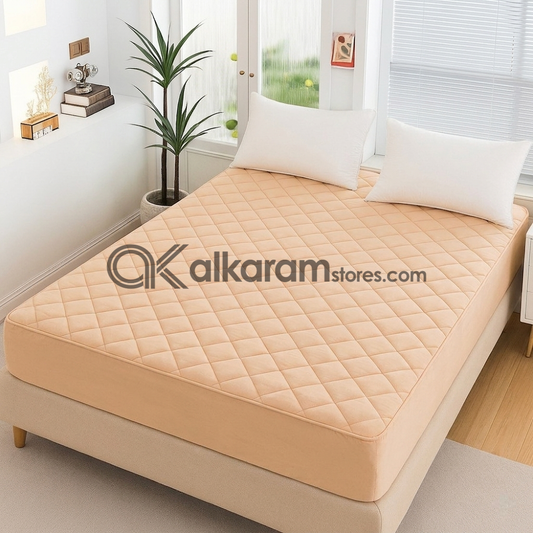 Beige Quilted Mattress Protector