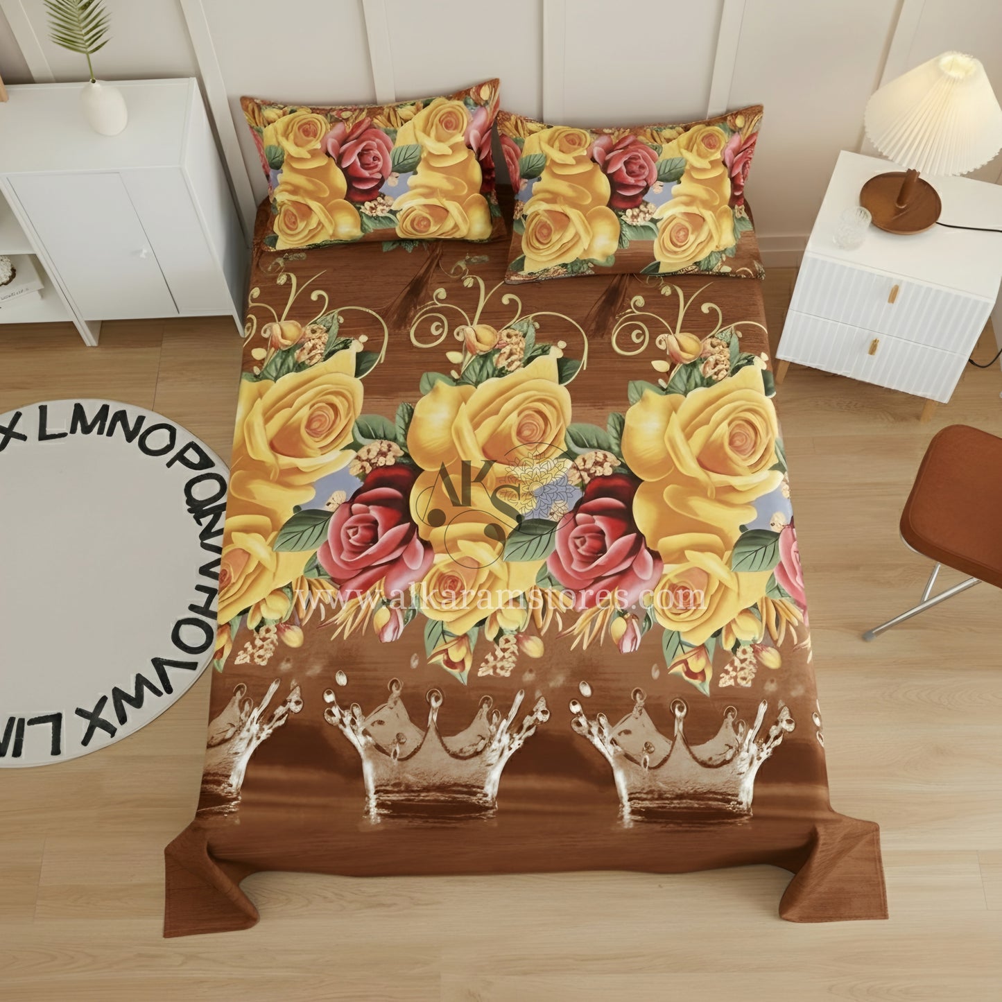 Crystal Cotton 3pc Bedsheet Brown Drops