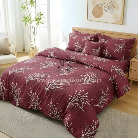 7pc Cotton Comforter Set Mehroon Twigs