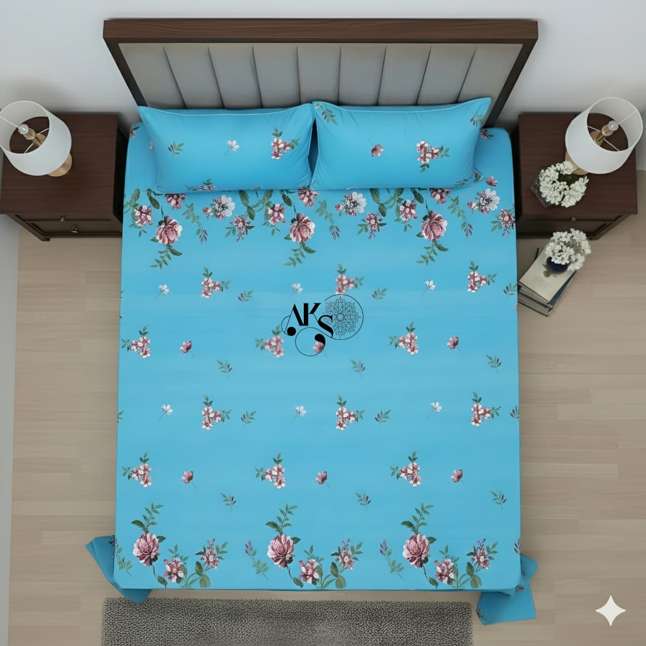 Crystal Cotton 3pc Bedsheet Blue Floral