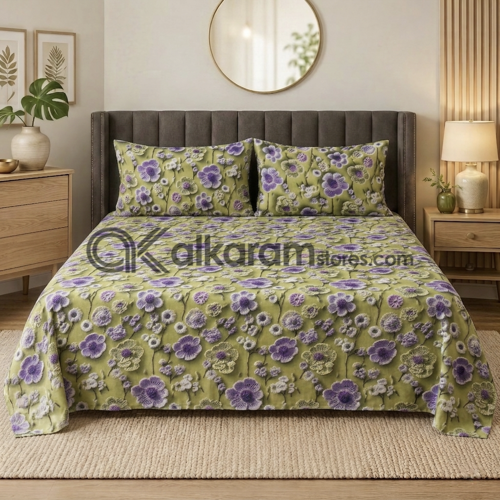 Pure Cotton 3pc Bedsheet Sage Bloom