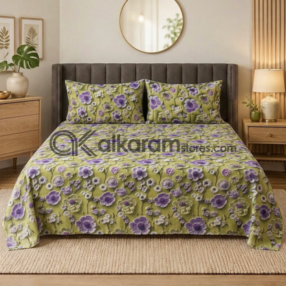 Pure Cotton 3pc Bedsheet Sage Bloom