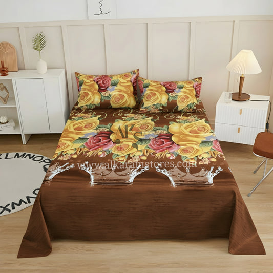 Crystal Cotton 3pc Bedsheet Brown Drops