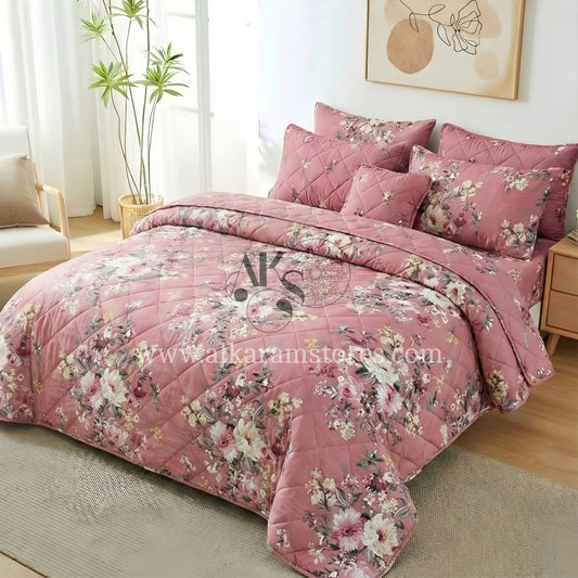 7pc Cotton Comforter Set Pink Floral