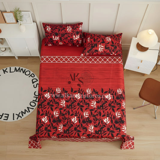 Crystal Cotton 3pc Bedsheet Red Lattice