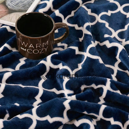 Dark Blue Trellis Printed Fleece Blanket