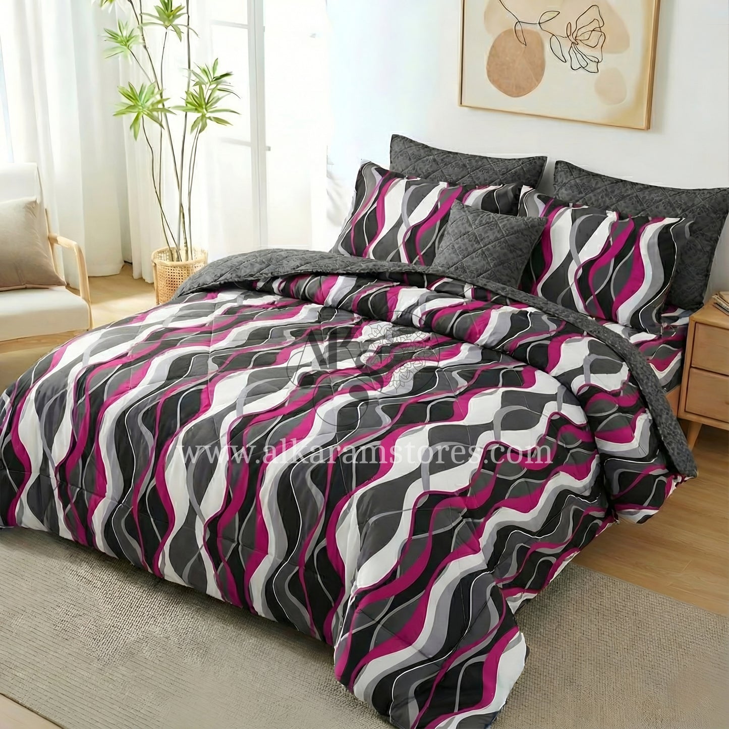7pc Cotton Comforter Set Purpley Zigzag