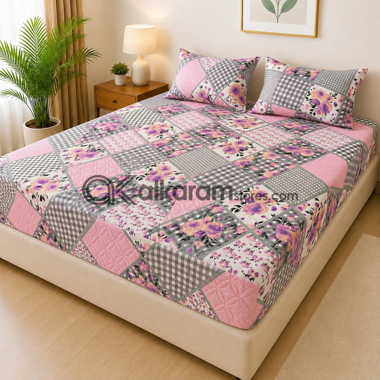 Vintage Rose Quilted Fitted 3pc Bedsheet