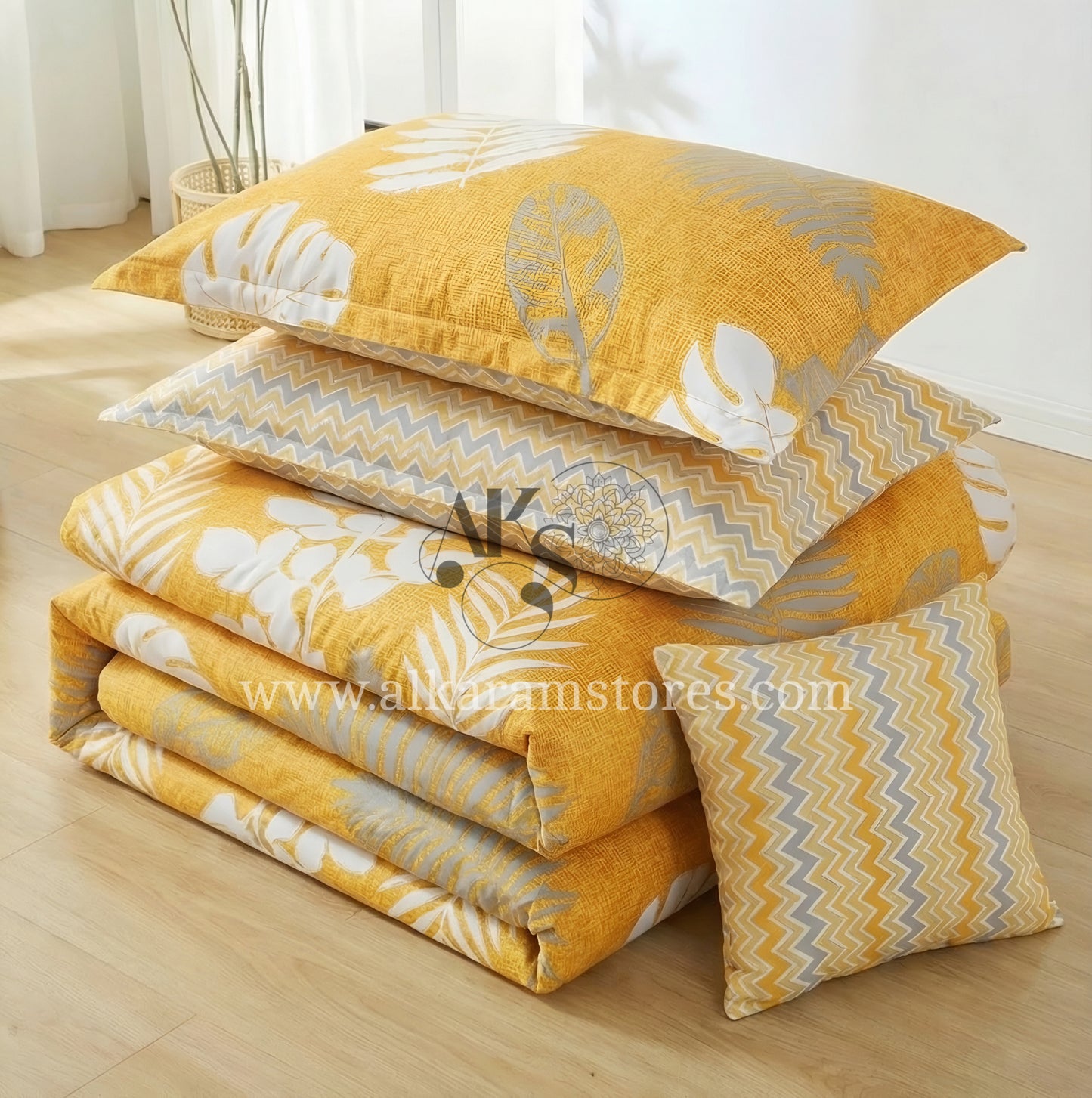 7pc Cotton Comforter Set Yellow Feather