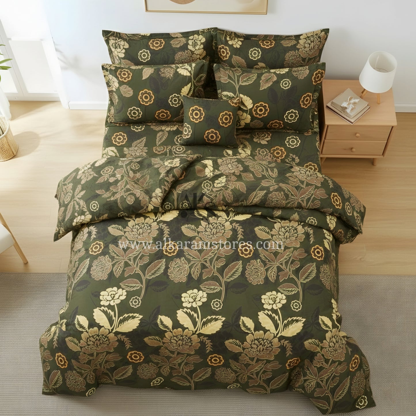 7pc Cotton Comforter Set Army Floral