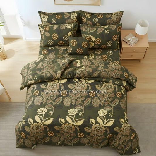 7pc Cotton Comforter Set Army Floral