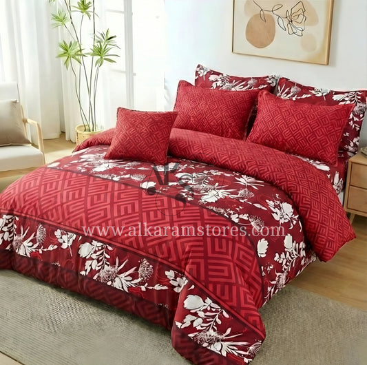 7pc Cotton Comforter Set Red Strip