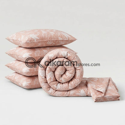 6 PC's Pure Cotton Comforter Set Peach Palm