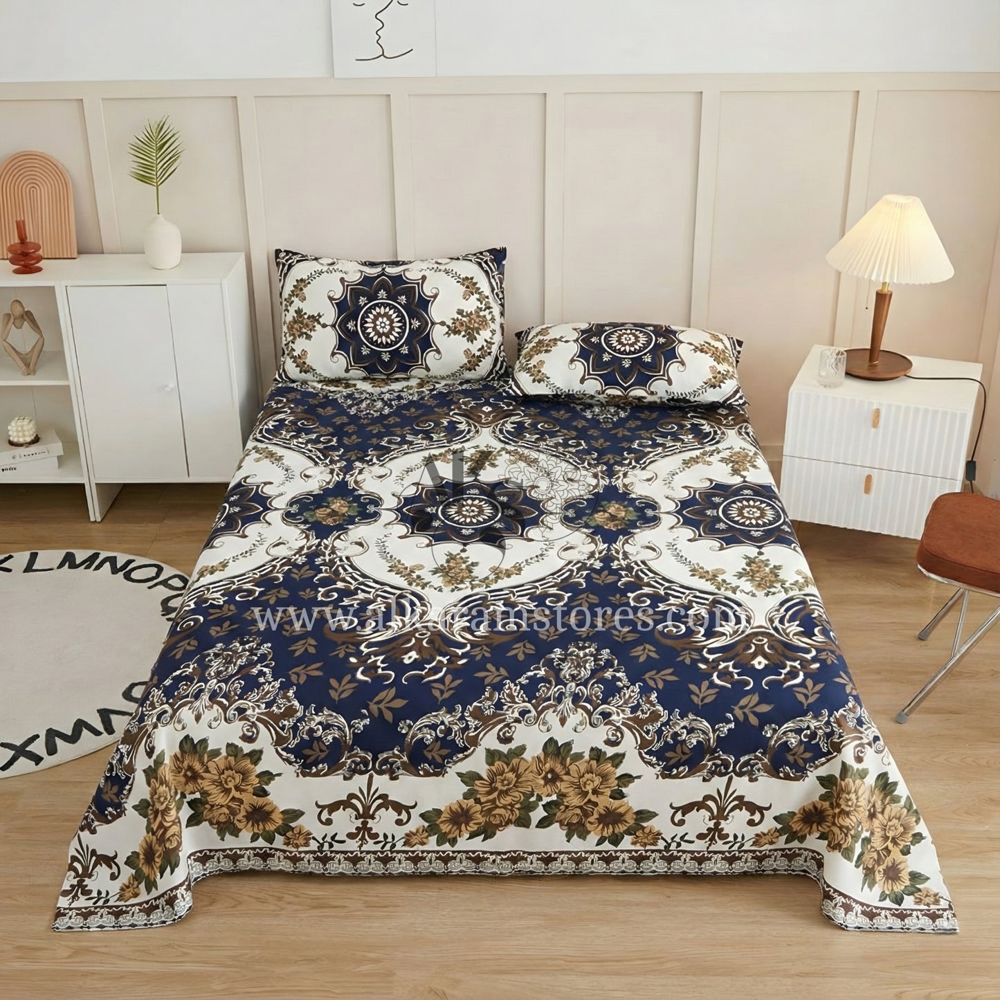 Crystal Cotton 3pc Bedsheet Blue Ogee