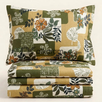 Crystal Cotton 3pc Bedsheet Olive Grid