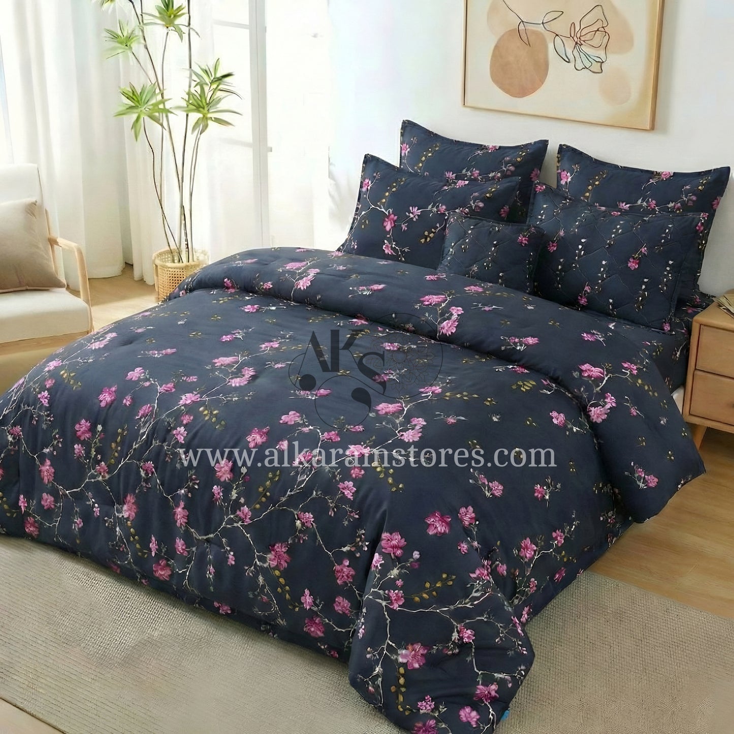 7pc Cotton Comforter Set Blue Hollyhock