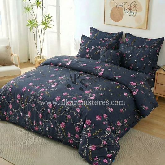 7pc Cotton Comforter Set Blue Hollyhock