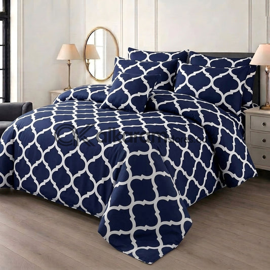 7pc Cotton Comforter Set Blue Moroccan