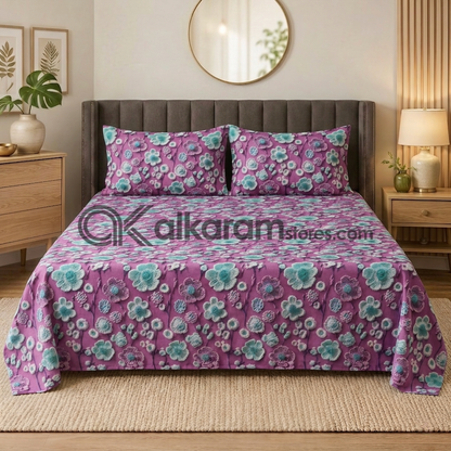 Pure Cotton 3pc Bedsheet Berry Frost