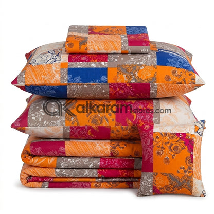 7pc Cotton Comforter Set Orange Paisley