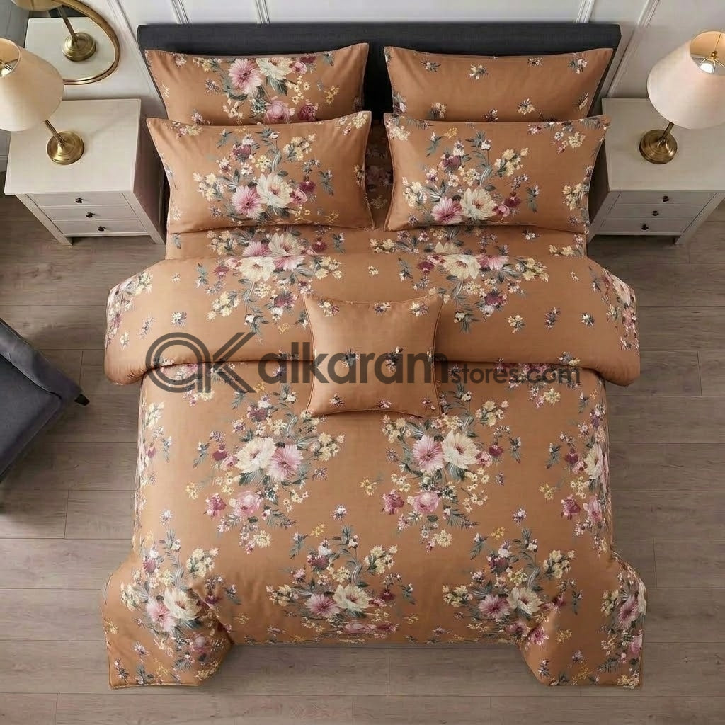 7pc Cotton Comforter Set Brown Floral