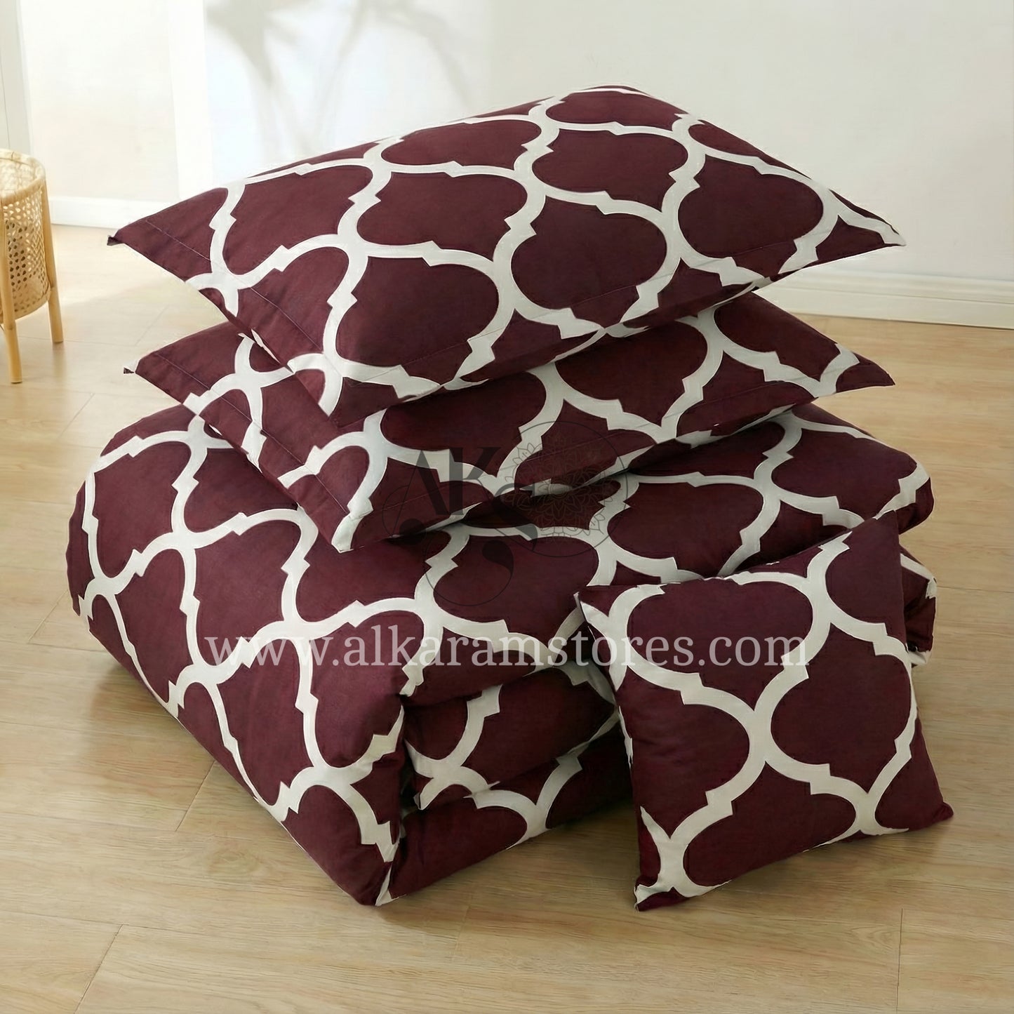 7pc Cotton Comforter Set Red Moroccan