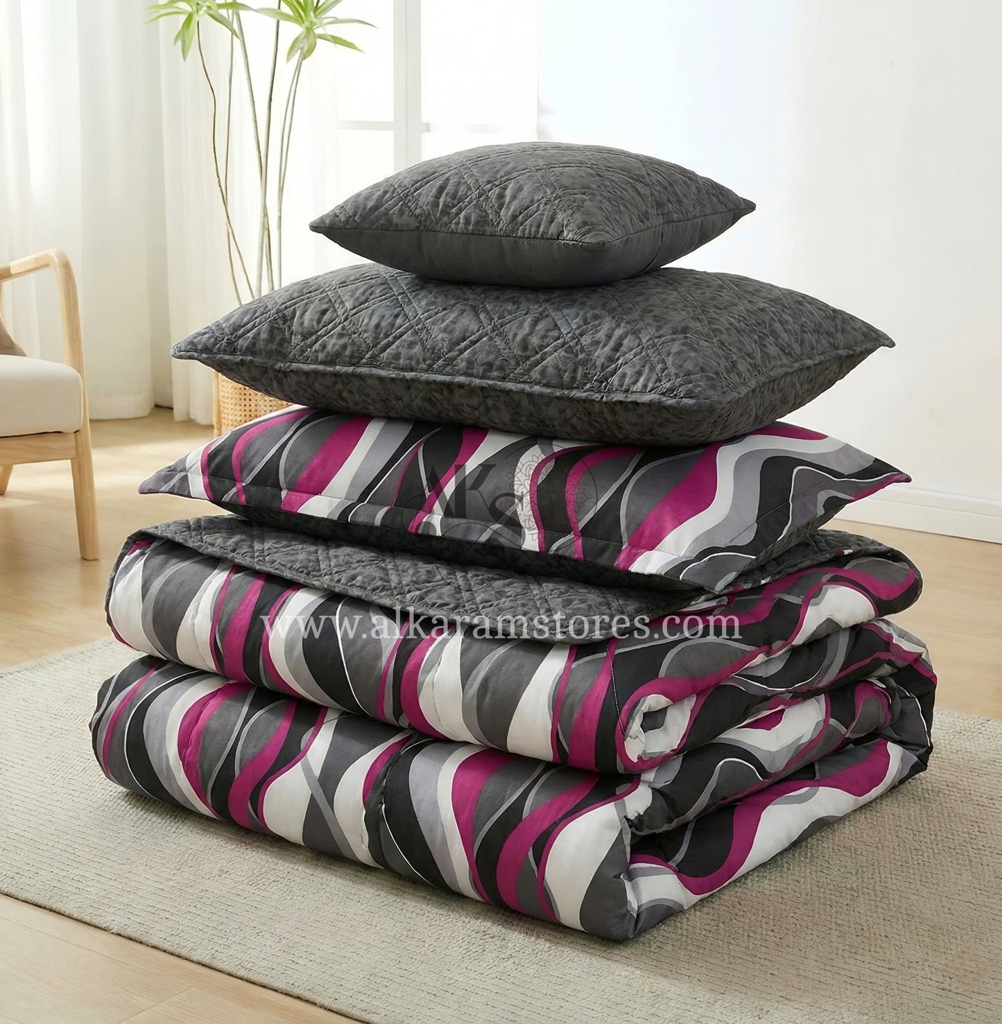 7pc Cotton Comforter Set Purpley Zigzag