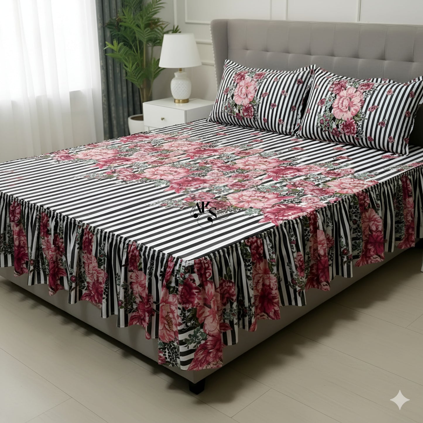 Cotton Frill 3pc Bedsheet Pink Zebra