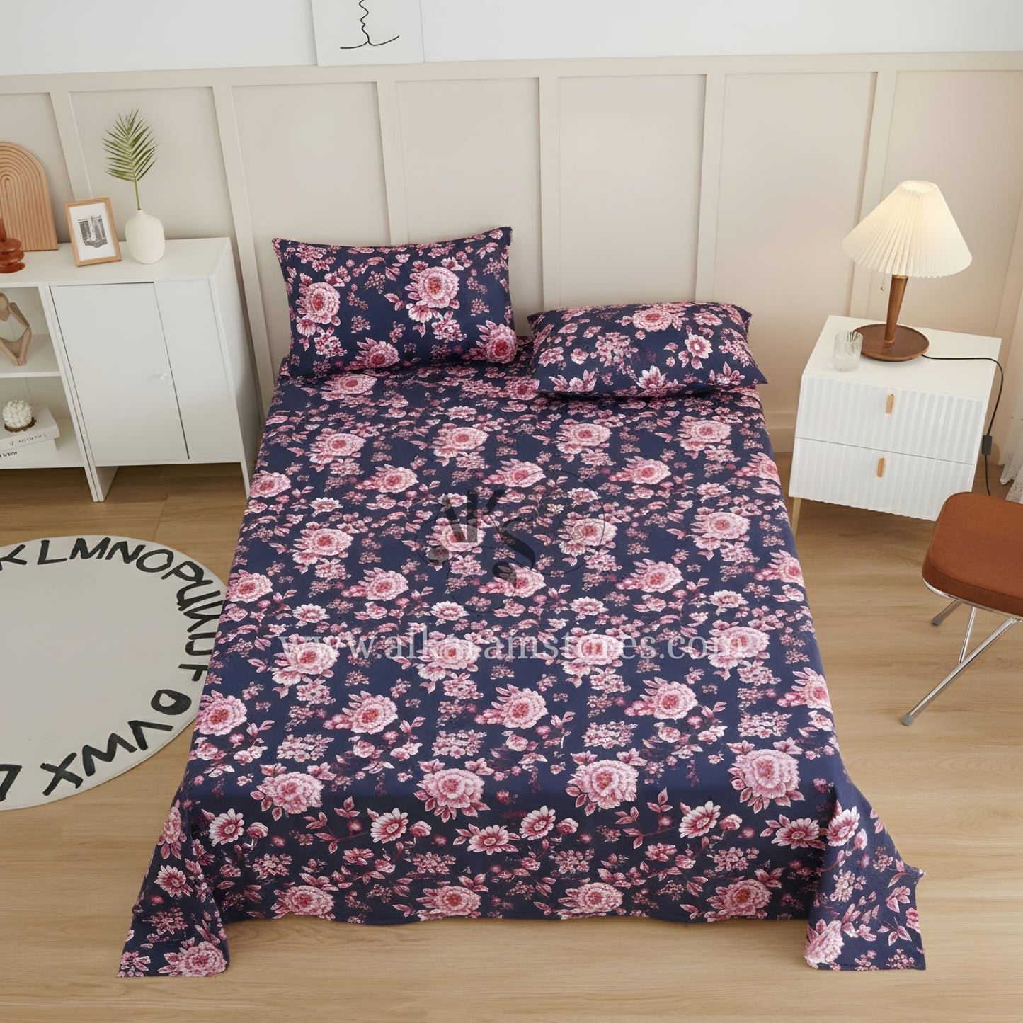 Crystal Cotton 3pc Bedsheet Pink Ornamental