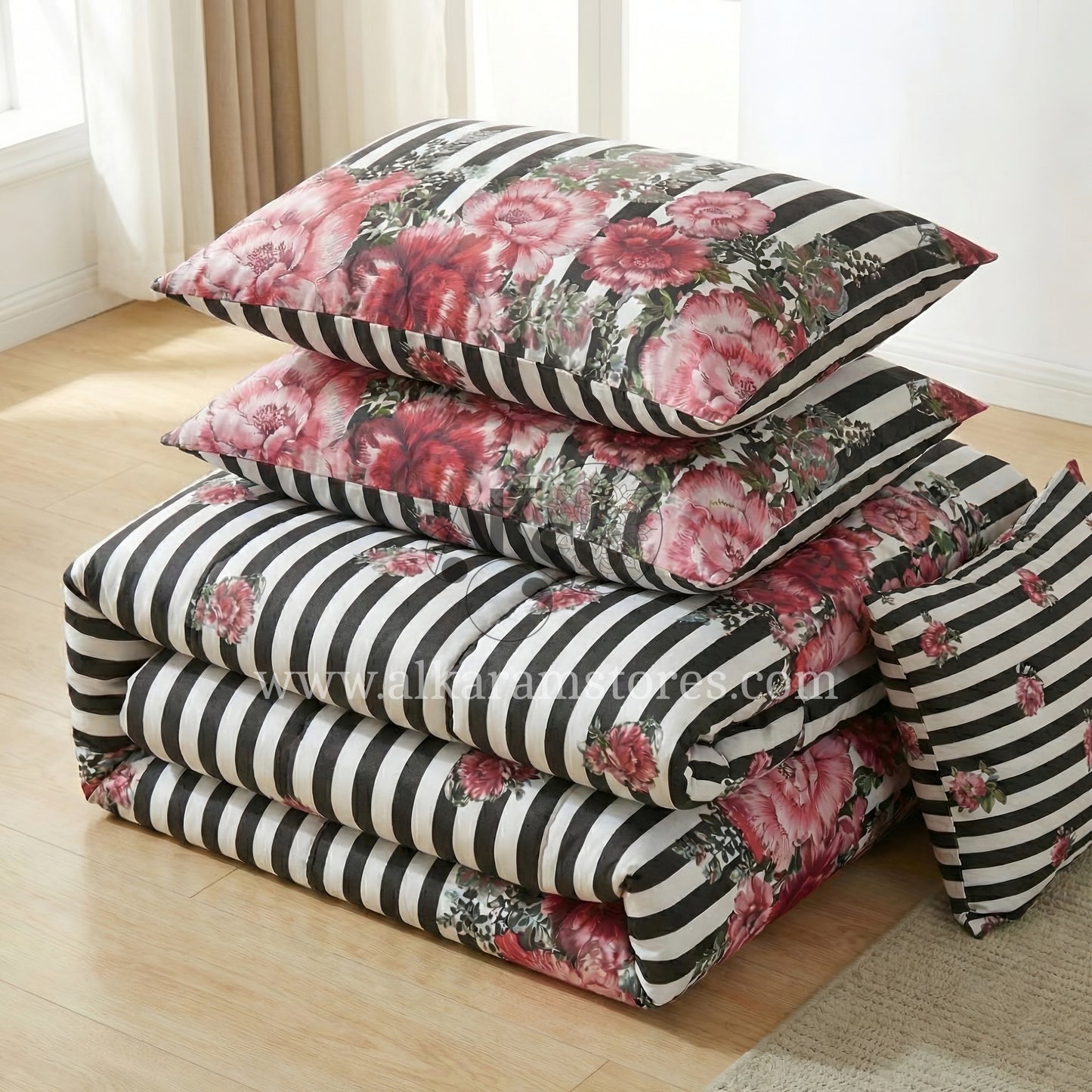 7pc Cotton Comforter Set Pink Zebra