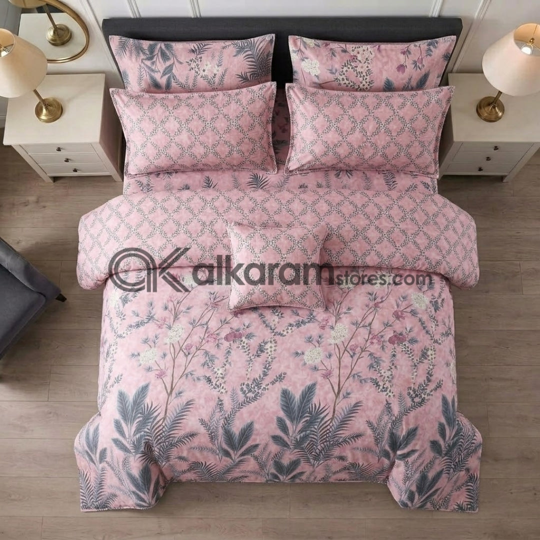 7pc Cotton Comforter Set Pink Shrubs