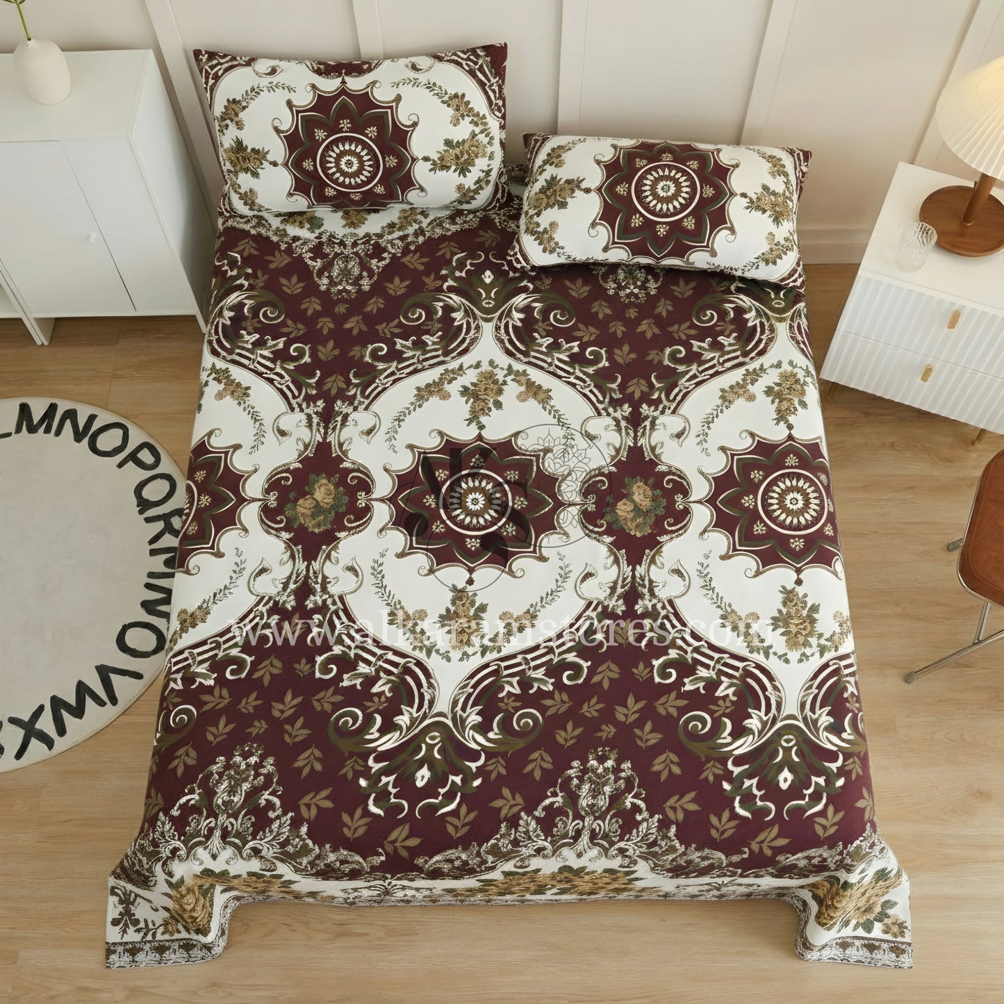 Crystal Cotton 3pc Bedsheet Brown Ogee