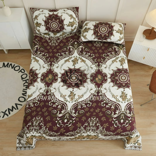 Crystal Cotton 3pc Bedsheet Brown Ogee