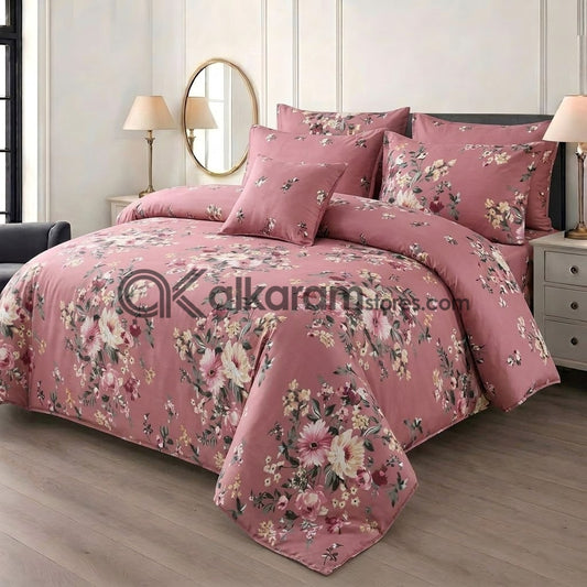 7pc Cotton Comforter Set Pink Floral