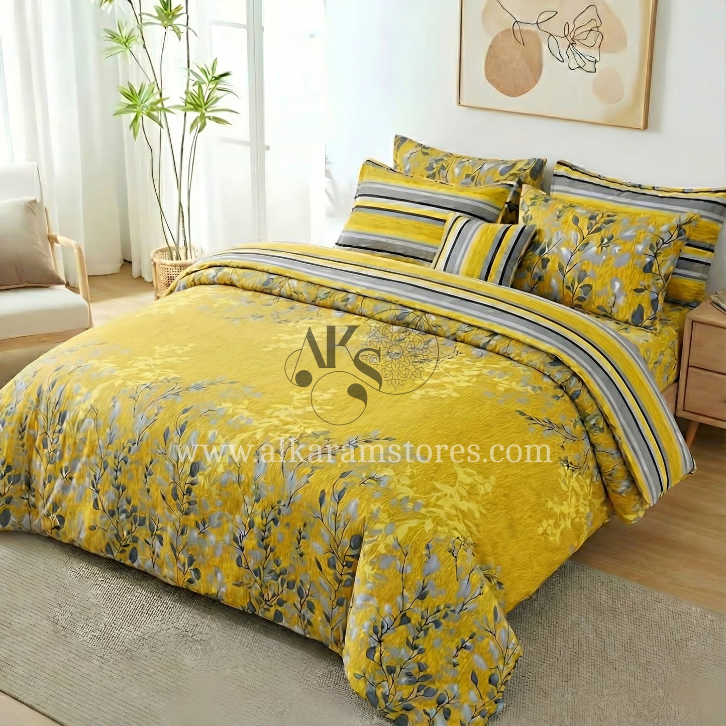 7pc Cotton Comforter Set Golden Tree