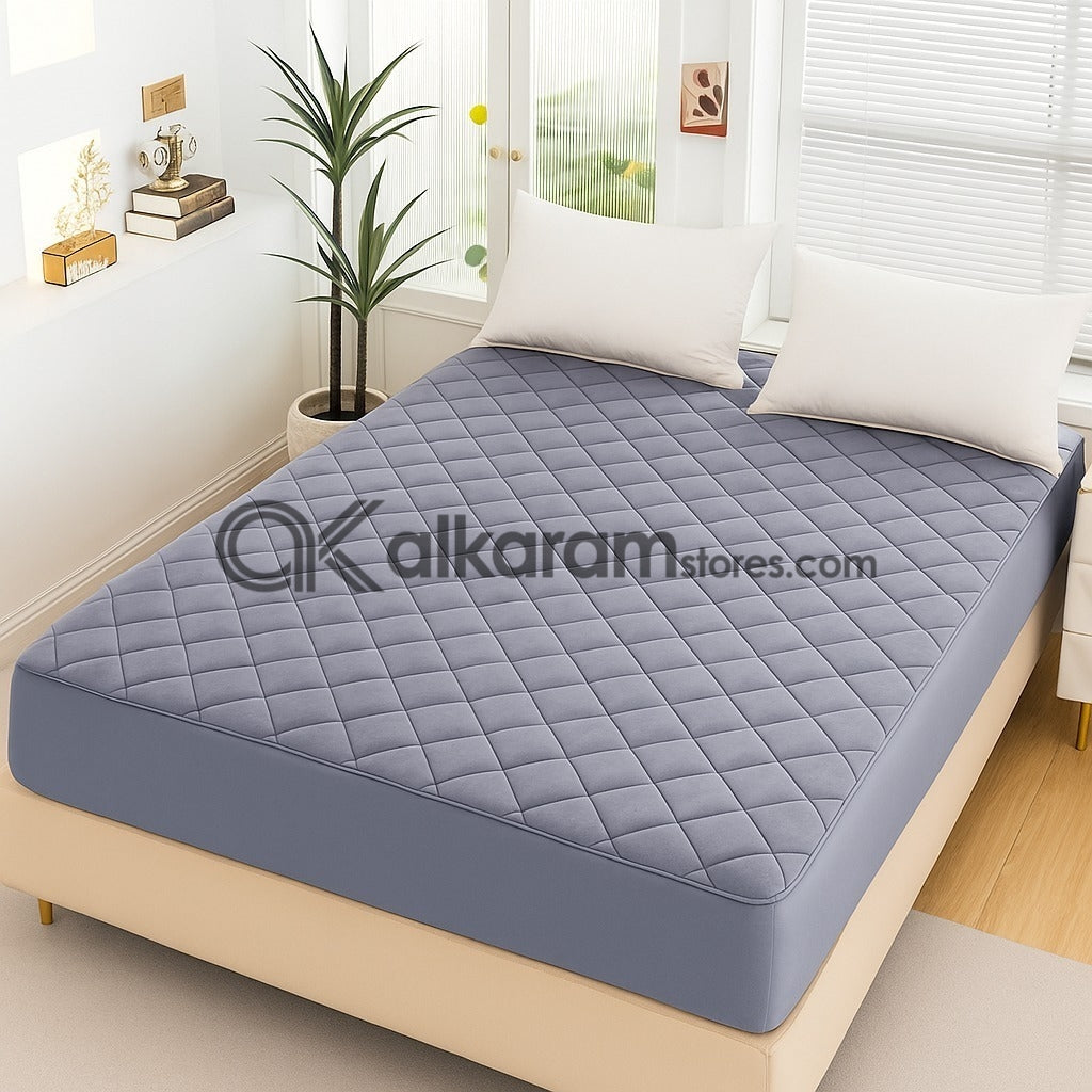 Grey Quilted Mattress Protector