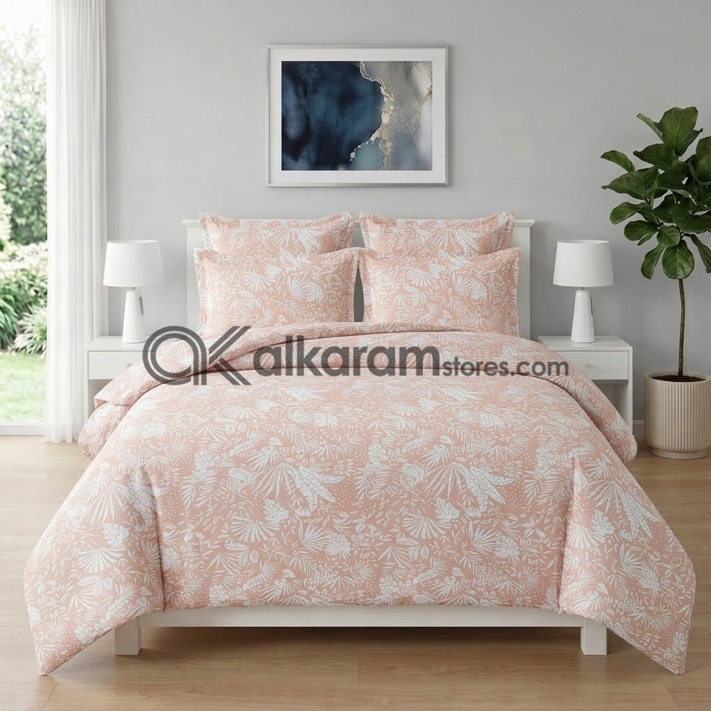 6 PC's Pure Cotton Comforter Set Peach Palm