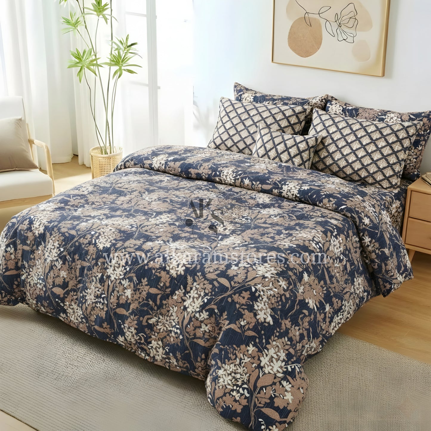 7pc Cotton Comforter Set Modern Botanical