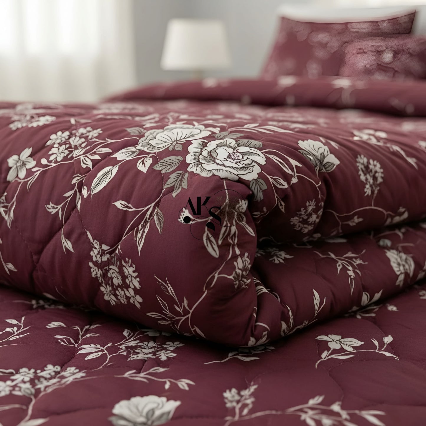 7pc Cotton Comforter Mehroon Beige