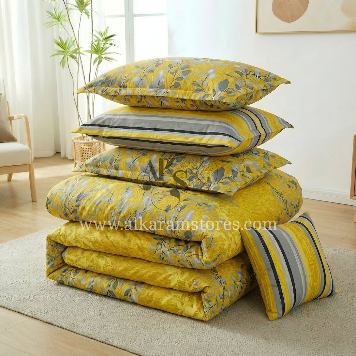 7pc Cotton Comforter Set Golden Tree