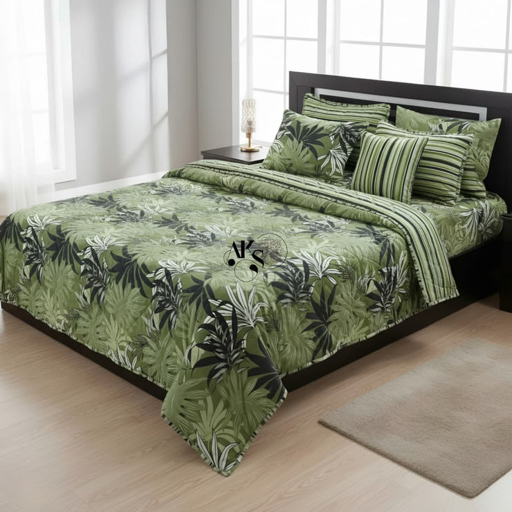 7pc Cotton Comforter Set Green Forest